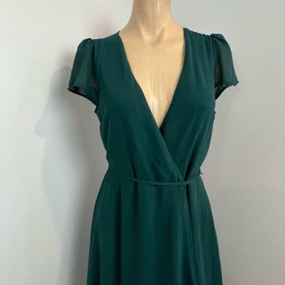 Soieblu Women’s Medium Dark Green Wrap Deep V Formal Dress Maxi Gown Bridesmaid - Picture 2 of 12